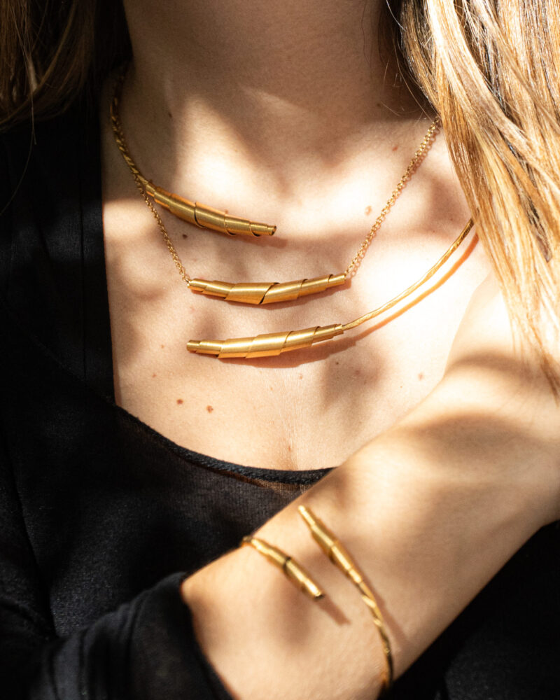 collana Shavings, collana Shainvgs Short e bracciale Shavings della collezione Design di Marte Gioielli